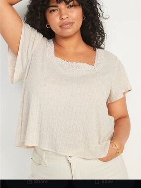 Old Navy 4X Cream Pointelle Knit Flutter Sleeve Blouse NWT Plus Size cropped